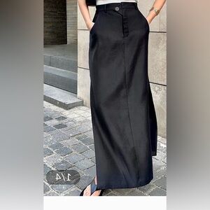 Commense Black Midi Pencil Skirt with Slit